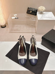 HIGH SLINGBACKS WHITE MIX BLACK SHEEPSKIN