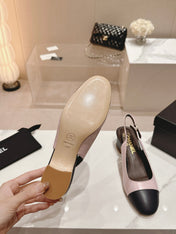 SLINGBACKS LIGHT PINK MIX BLACK SHEEPSKIN