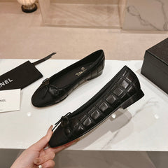 Double C New Ballet Flats Black Lambskin