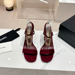 Double C Leather High Heel Sandals Red Cherry