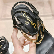 Double C Leather High Heel Sandals Black