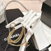 Double C Leather High Heel Sandals White