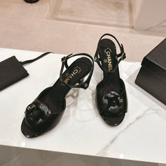 Double C New Camellia High Heel Sandals Black