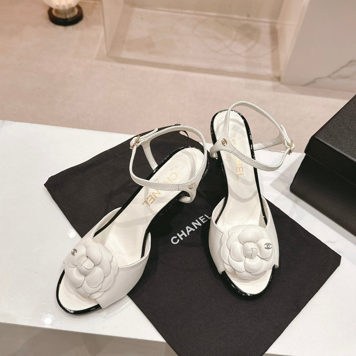 Double C New Camellia High Heel Sandals White