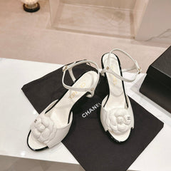 Double C New Camellia High Heel Sandals White