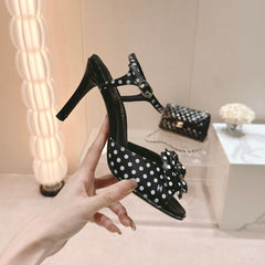 Double C New Camellia High Heel Sandals Black/ White Caro