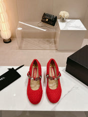 HIGH MARY JANE SHOES RED PINK WOOL TWEED