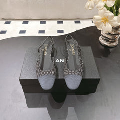 CC SLINGBACK 25S 25 MM IN BLACK DENIM WITH PLAID PATTERN