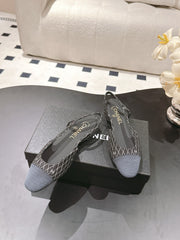 CC SLINGBACK 25S 25 MM IN BLACK DENIM WITH PLAID PATTERN