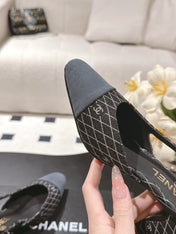 CC SLINGBACK 25S 65 MM IN BLACK DENIM WITH PLAID PATTERN