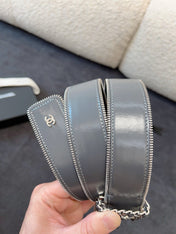 BELT 40MM IN GRAY CALFSKIN WITH INTERWOVEN CHAIN BUCKLE ZIPPER IN TRIM SILVER HARDWARE