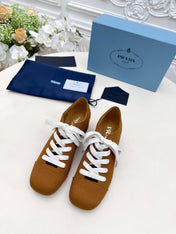 PRADA 25S MARY JANE SHOES 55 MM IN DARK CARAMEL BROWN CANVAS FABRIC