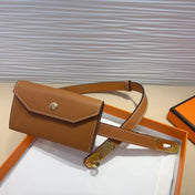 HM KELLY POCKET 18MM BELT CINNAMON BROWN LEATHER GOLD HARDWARE