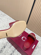 GUCCI 26S HORSEBIT MID-HEEL SANDALS IN DARK RED CALFSKIN