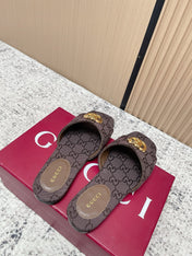 GUCCI 26S SLIDE SANDAL IN DARK BROWN CANVAS