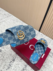 GUCCI 26S SLIDE SANDAL IN BLUE DENIM