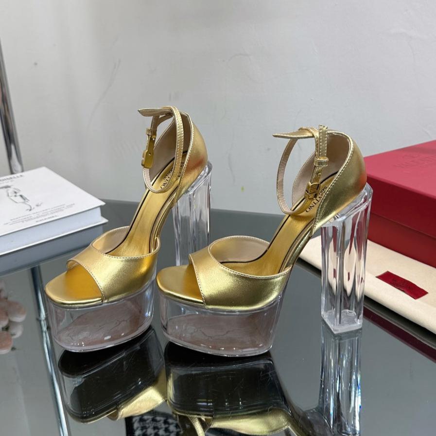 HIGH SANDAL 14CM IN GOLD CALFSKIN AND TRANSPARENT PVC