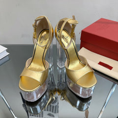 HIGH SANDAL 14CM IN GOLD CALFSKIN AND TRANSPARENT PVC