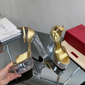 HIGH SANDAL 14CM IN GOLD CALFSKIN AND TRANSPARENT PVC