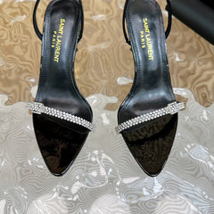 RENDEZ-VOUS SANDALS 70 IN SATIN CREPE PATENT BLACK LEATHER