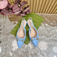 WOMEN'S SLIDE SANDAL WITH GG CROSS SKY CANVAS