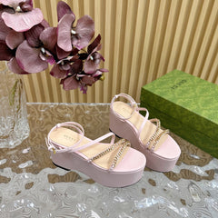 GG PLATFORM SANDAL PASTEL PINK CALFSKIN WITH CHAINS
