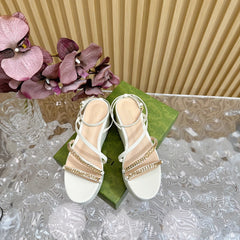 GG PLATFORM SANDAL WHITE CALFSKIN WITH CHAINS