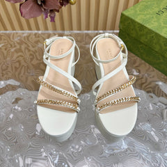 GG PLATFORM SANDAL WHITE CALFSKIN WITH CHAINS