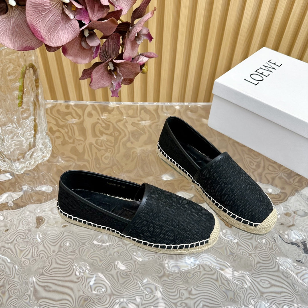 LW ANAGRAM ESPADRILLE LOAFER BLACK LINEN
