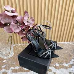 SL ONE-STRAP RHINESTONE BLACK SATIN