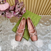 BALLET FLAT IN CORAL PINK SILK WITH SILVER HARDWARE