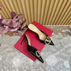 HIGH PUMP MULE 80MM BLACK CALFSKIN