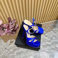 DEBBIE PLATFORM SANDALS IN ADMIRAL BLUE SILK