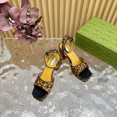 HORSEBIT HIGH-HEEL SANDAL WITH LEOPARD PRINT IN PEANUT BROWN VELVET AND CALFSKIN LINING