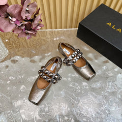ALAIA MARY JANE PEARL IN COPPER GLOSSY LAMBSKIN