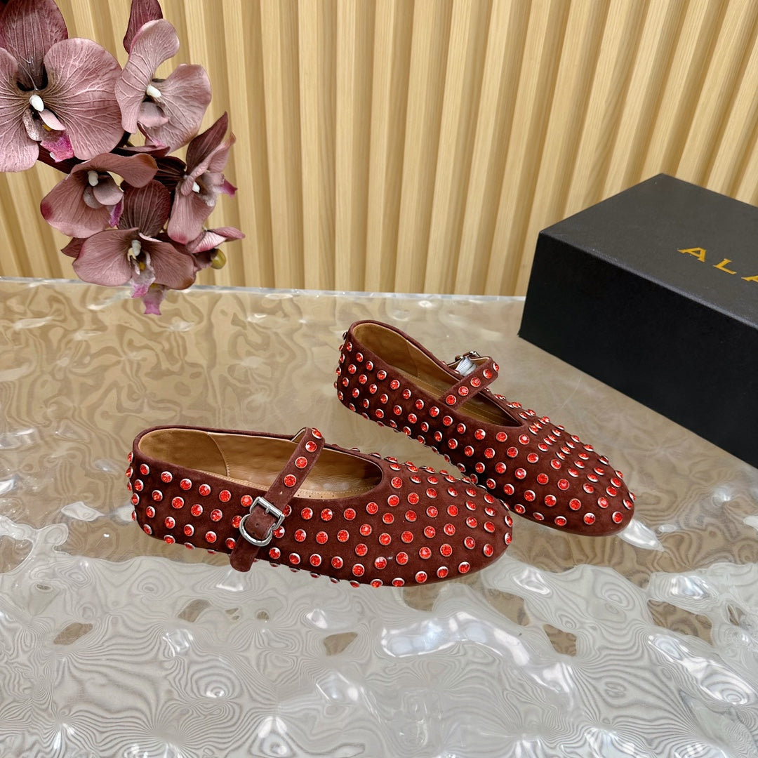 STRASS SUEDE BALLET FLATS APPLE RED
