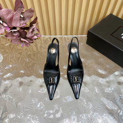BABYLONE SLINGBACK PUMPS IN BLACK GLOSSY CALFSKIN