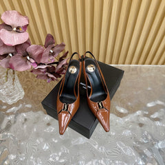 BABYLONE SLINGBACK PUMPS IN BRONZE ORANGE GLOSSY CALFSKIN
