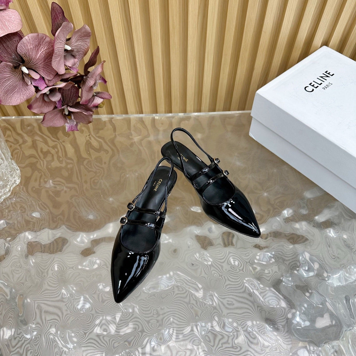 JUDY DOUBLE STRAP MARY JANE SLINGBACK 35MM IN BLACK PATENT CALFSKIN