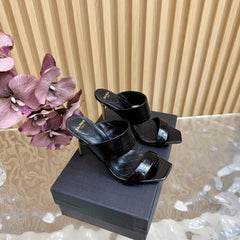 BALMAIN 25S MULES IN STRIPED LEATHER 95MM IN BLACK CALFSKIN