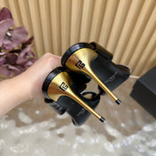 BALMAIN 25S MULES IN STRIPED LEATHER 95MM IN BLACK AND SILVER CALFSKIN