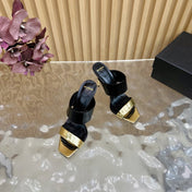 BALMAIN 25S MULES IN STRIPED LEATHER 95MM IN BLACK AND GOLD CALFSKIN