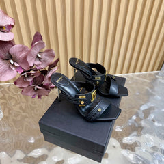 BALMAIN 25S MULES IN STRIPED LEATHER 95MM IN BLACK CALFSKIN GOLD HARDWARE