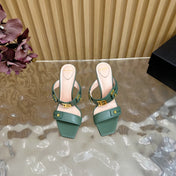 BALMAIN 25S MULES IN STRIPED LEATHER 95MM IN DUSTY GREEN CALFSKIN GOLD HARDWARE