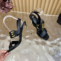 BALMAIN 25S RHINESTONE STILETTO SANDALS 95MM IN BLACK CALFSKIN