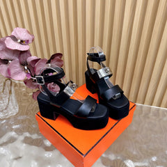 HM 25S CLASSIC WEDGE SANDALS 70 MM IN BLACK LAMBSKIN WITH SILVER HARDWARE