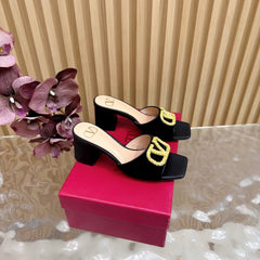 VALENTINO 25S HIGH-HEEL MULES 60 MM IN BLACK VELVET AND CALFSKIN WITH GOLD HARDWARE