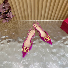 VALENTINO 25S HIGH-HEEL SLINGBACKS IN DARK PINK VELVET WITH GOLD HARDWARE