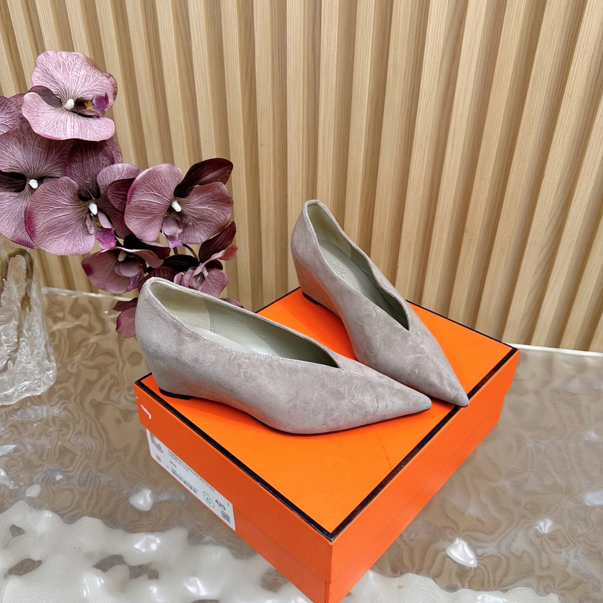 HM 25S HIGH-HEEL WEDGE SHOES 50 MM IN DUSTY BEIGE SUEDE