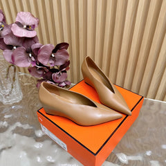 HM 25S HIGH-HEEL WEDGE SHOES 50 MM IN BROWN LAMBSKIN